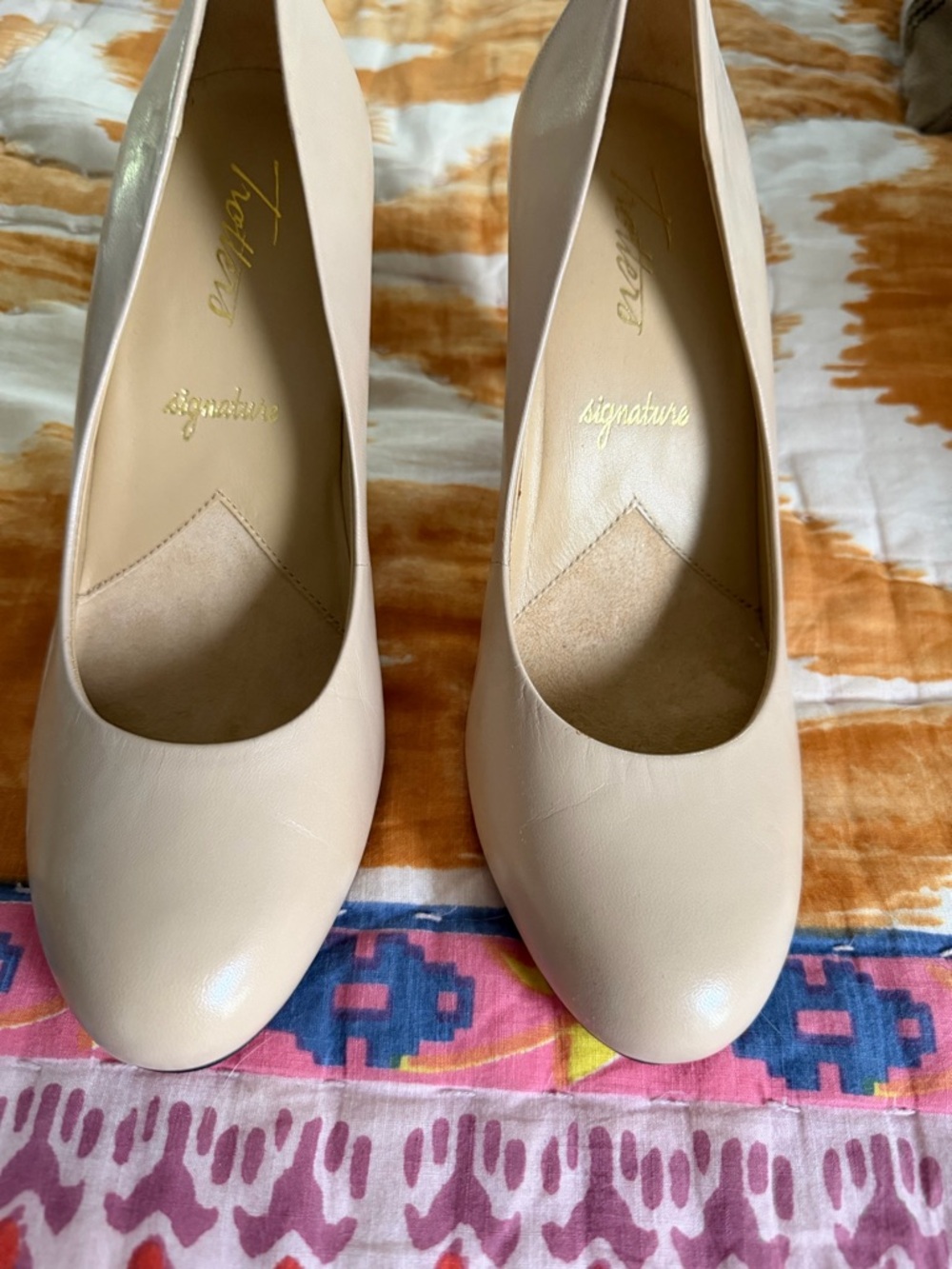 Nude Leather Round-Toe Pumps